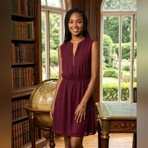 Reitmans Burgundy Zip-Front Mini Dress